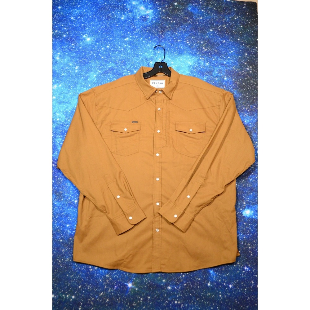 Poncho Shirt Mens XL Brown Western Pearl Snap‎ Front Long Sleeve Workwear